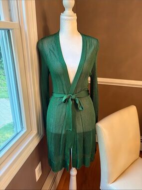 White House Black Market Green Sheer Knit Wrap Cardigan